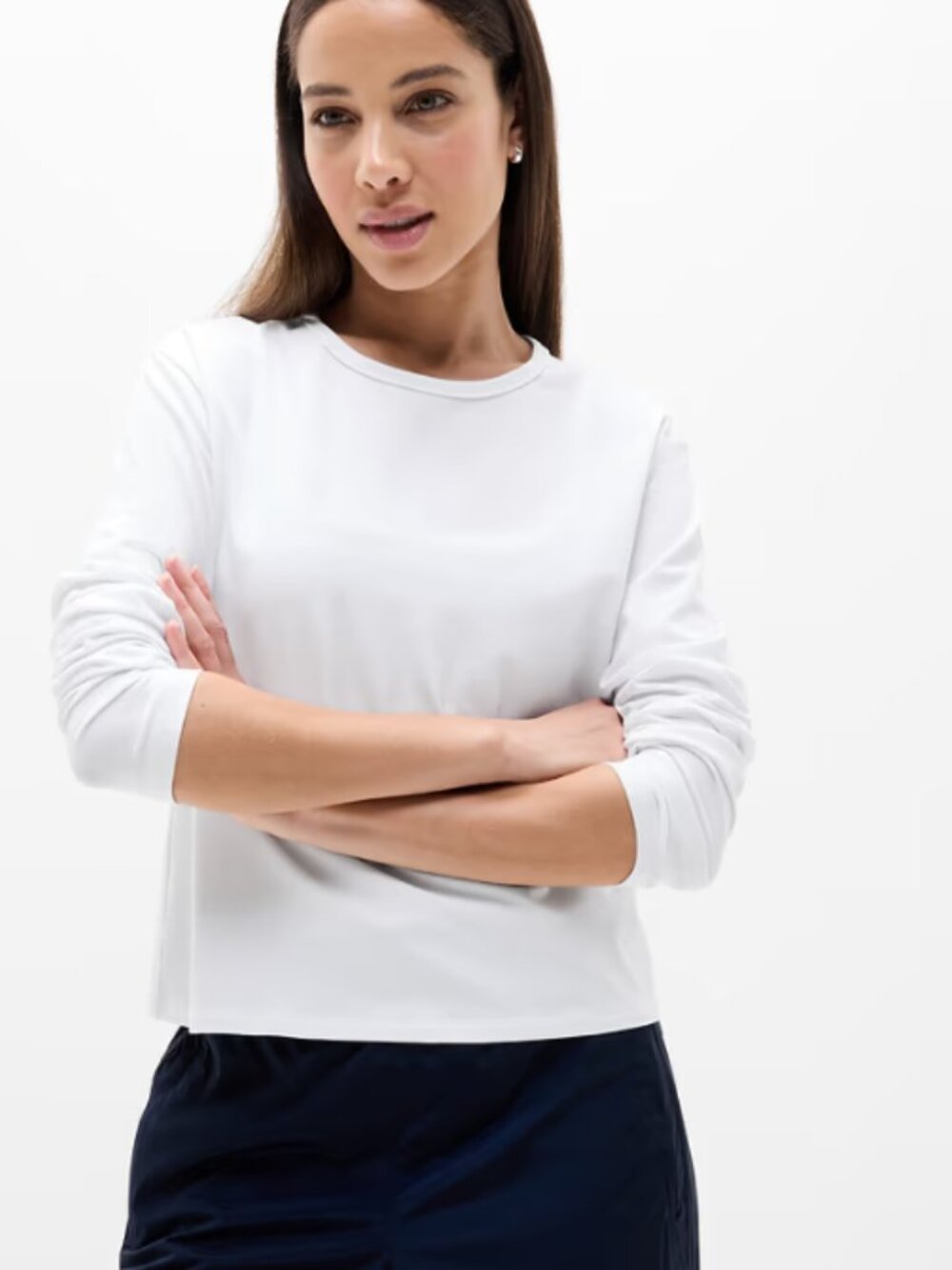 Athleta Essential Top Lightweight SUPIMA Cotton White Longsleeve sz SM